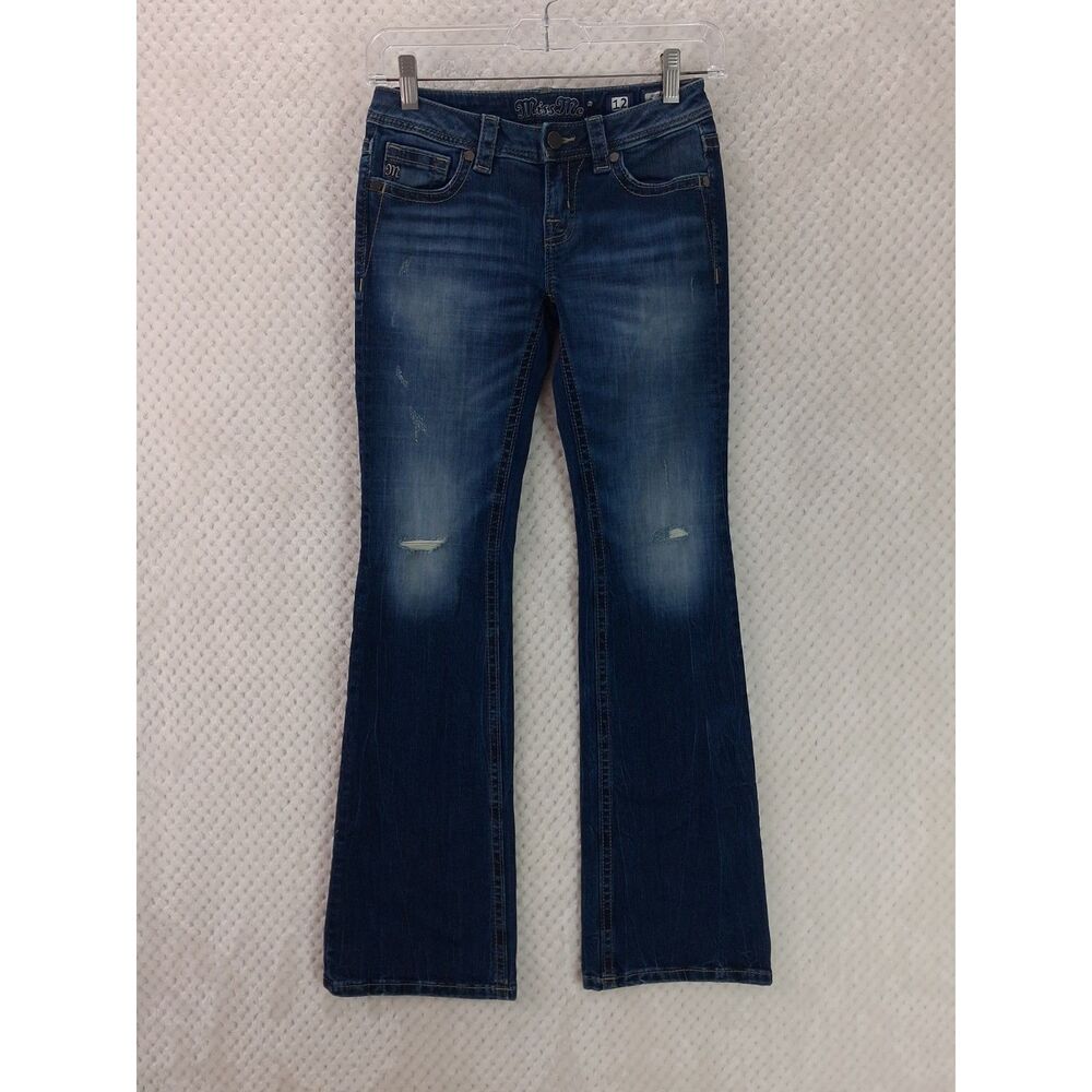 Miss Me Jeans Girls 12 Medium Wash Low Rise Bootcut Distressed